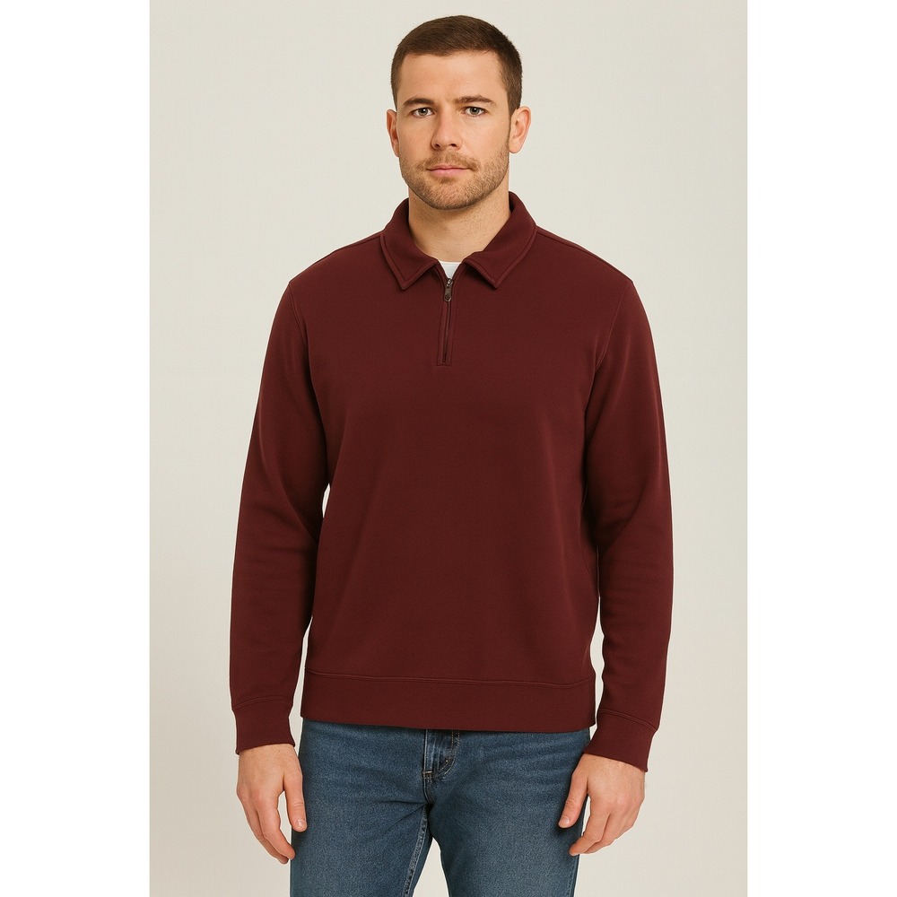Croft &‎ Barrow Men M Burgundy Quarter Zip Pullover Easy Care Classic Casual Top
